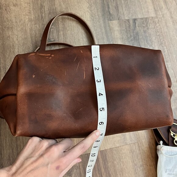 KMM & Co Brown Leather Hand Crafted Large Tote Bag Purse Zippered Travel Strap - Picture 9 of 13